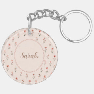 Vintage Bunny Girl Keychain Floral Rabbit Key Ring