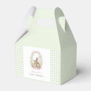 Vintage Bunny Green Gingham Girl Baby Shower Favor Box