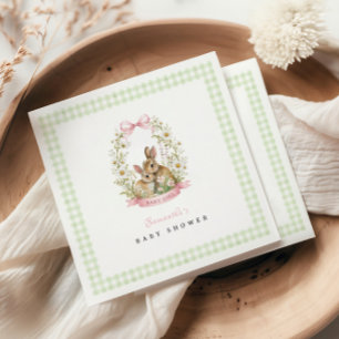 Vintage Bunny Green Gingham Girl Baby Shower Napkin