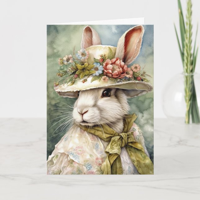 Vintage Bunny Happy Easter Holiday Card (Front)