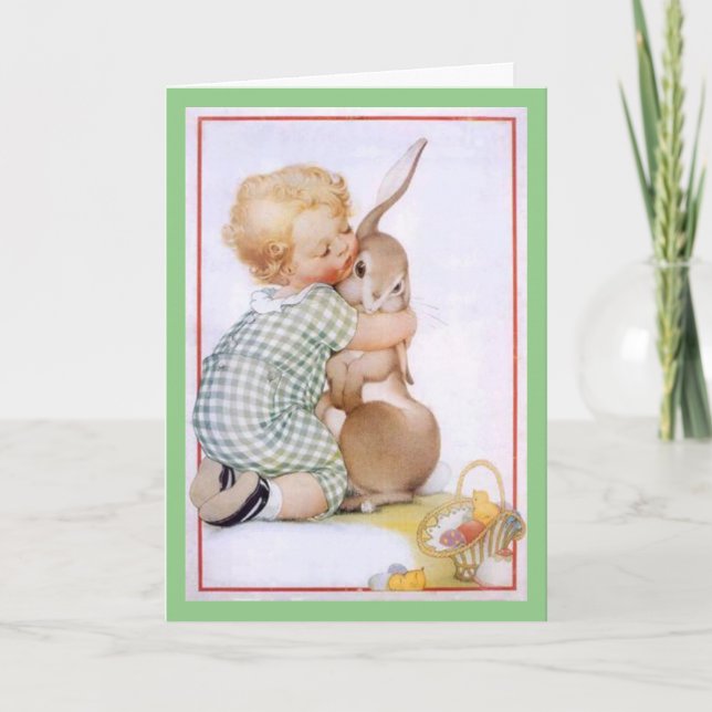 Vintage Bunny Hug Retro Easter Card (Front)