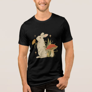 Vintage Bunny & Mushroom Artwork T-Shirt Tri-Blend Shirt