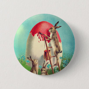 Vintage Bunny Painting Easter Eggs  2 Inch Round Button