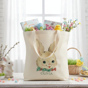 Vintage Bunny Personalized Easter Tote Bag