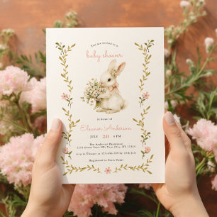 Vintage Bunny Pink Baby Shower Invitation