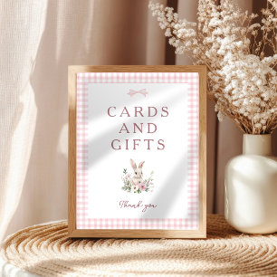 Vintage Bunny Pink Gingham Baby Shower Tabletop Poster