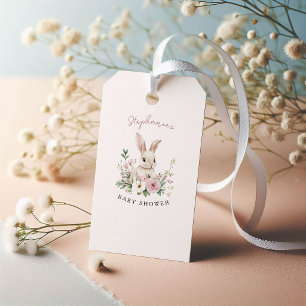 Vintage Bunny Pink Gingham Girl Baby Shower Gift Tags