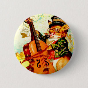 Vintage Bunny Playing with Violin Easter Greeting 2 Inch Round Button