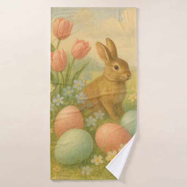 Vintage Bunny/Rabbit Easter Egg/Spring   Bath Towel (Bath Towel)
