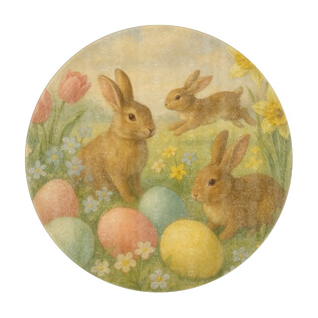 Vintage Bunny/Rabbit Easter Egg/Spring  Cutting Board (Front)