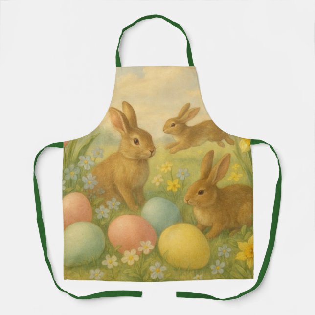 Vintage Bunny/Rabbit Easter Egg/Spring  Fleece  Apron (Front)