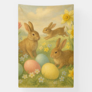 Vintage Bunny/Rabbit Easter Egg/Spring Fleece Banner