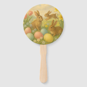 Vintage Bunny/Rabbit Easter Egg/Spring  Fleece  Hand Fan