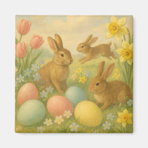 Vintage Bunny/Rabbit Easter Egg/Spring Fleece Magnet
