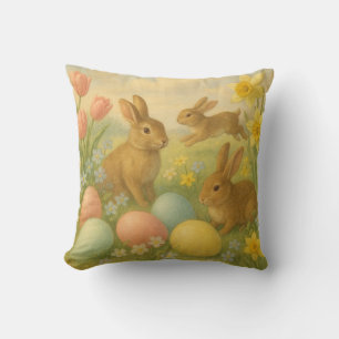Vintage Bunny/Rabbit Easter Egg/Spring  Fleece  Throw Pillow