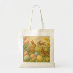 Vintage Bunny/Rabbit Easter Egg/Spring  Fleece  Tote Bag