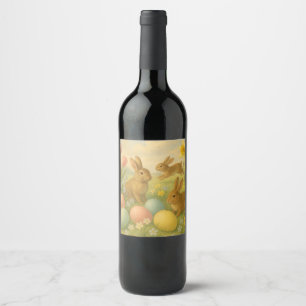 Vintage Bunny/Rabbit Easter Egg/Spring Fleece Wine Label