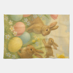 Vintage Bunny/Rabbit Easter Egg/Spring Kitchen Towel