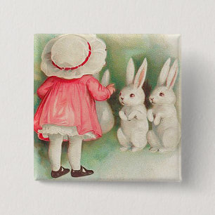 Vintage Bunny Rabbits Easter Greeting 2 Inch Square Button