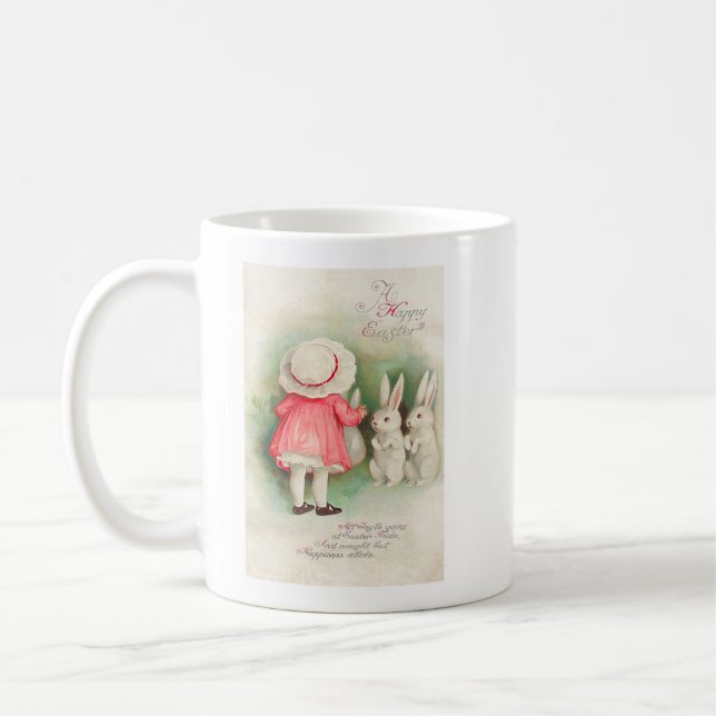 Vintage Bunny Rabbits Easter Greeting Coffee Mug (Left)
