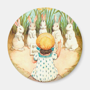 Vintage Bunny Singing with Child Easter Greeting Magnet