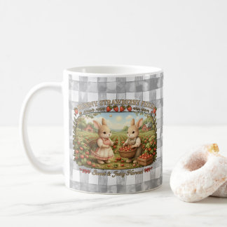 Vintage Bunny Strawberry Field Cottagecore Illustr Coffee Mug