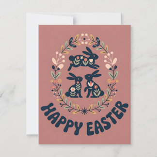 Vintage Bunny Trio Floral Easter Spring Card