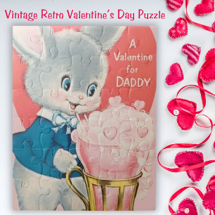 Vintage Bunny Valentine for Daddy Retro Jigsaw Puzzle