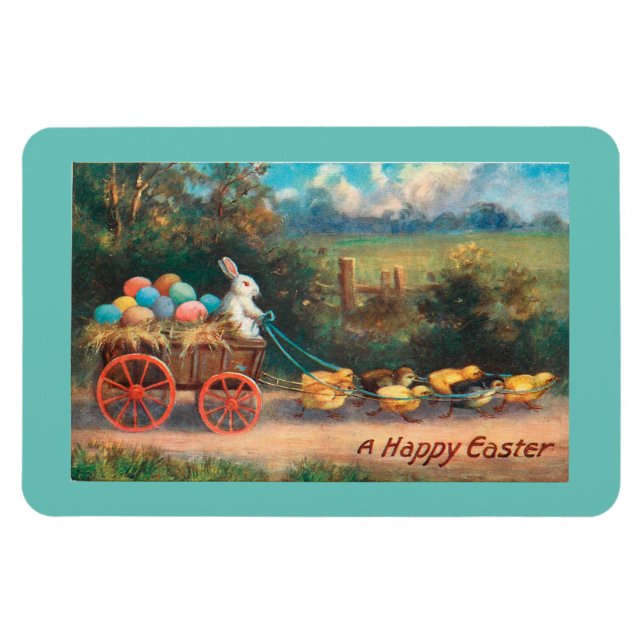 Vintage Bunny With Wagon Magnet (Horizontal)