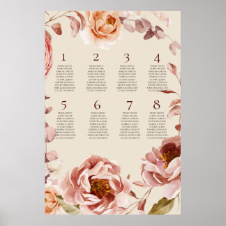 Vintage Burgundy and Beige Seating Chart Poster 2 