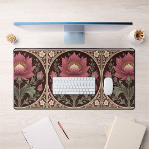 Vintage burgundy and gold Art Nouveau Floral  Desk Mat
