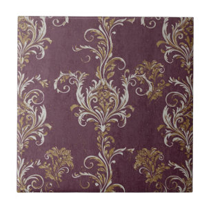 Vintage Burgundy and Gold Damask Tile