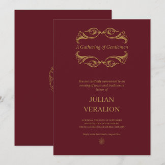 vintage Burgundy and Gold Luxury Bachelor Party Invitation