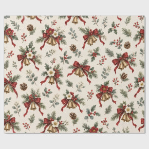 Vintage Burgundy Bell Christmas Wrapping Paper