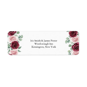 Vintage Burgundy Blush Rose Return Address Label