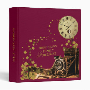 Vintage Burgundy Camera Family genealogy Binder