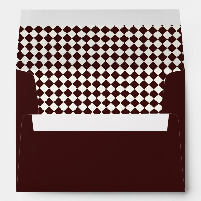 Vintage Burgundy Checkered Wedding Return Address Envelope (Back (Bottom))