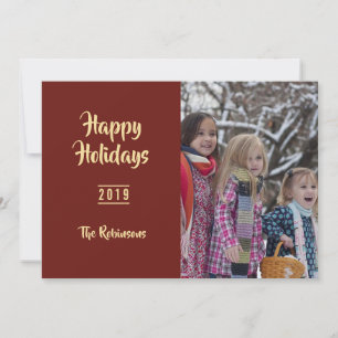 Vintage Burgundy Christmas Greetings family photo Holiday Card