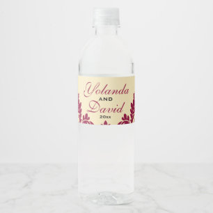 Vintage Burgundy Damask Water Bottle Label
