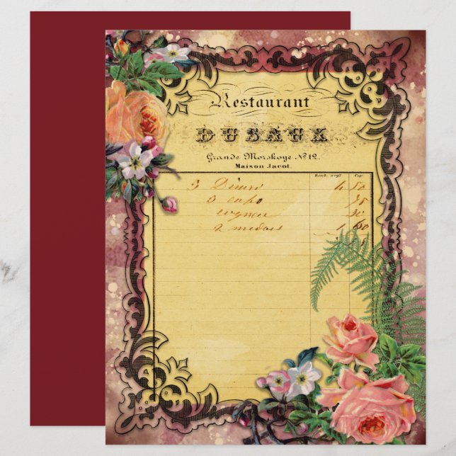 Vintage Burgundy Ephemera Frames Scrapbook Paper (Front/Back)