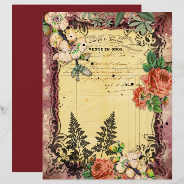 Vintage Burgundy Ephemera Frames Scrapbook Paper (Front/Back)