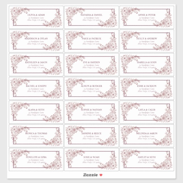 Vintage Burgundy Floral Line Art Guest Address (Sheet)