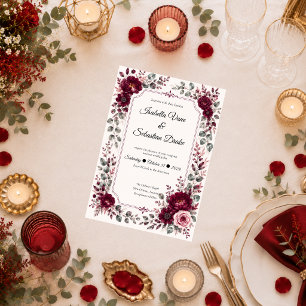 Vintage Burgundy Floral Wedding Invitation