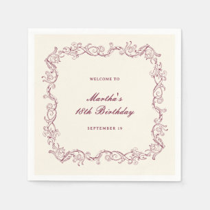 Vintage Burgundy Floral Welcome Birthday Napkin