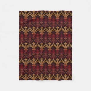Vintage burgundy gold damask pattern fleece blanket