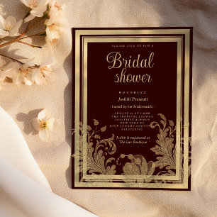 Vintage burgundy gold floral lace Bridal Shower  Invitation