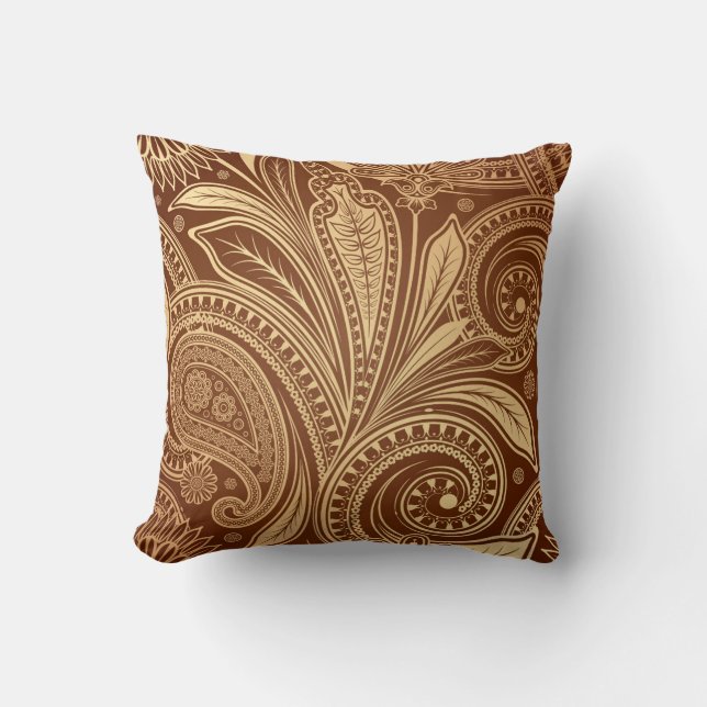 Vintage Burgundy Gold Paisley Elegant Luxury Throw Pillow (Front)