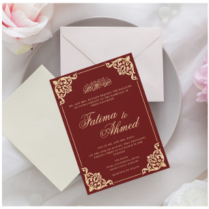 Vintage Burgundy Islamic Muslim Wedding Invitation