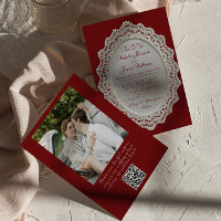 Vintage Burgundy Lace Doily QR Code Photo Wedding 