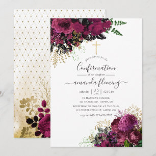 Vintage Burgundy - Marsala and Gold Confirmation Invitation